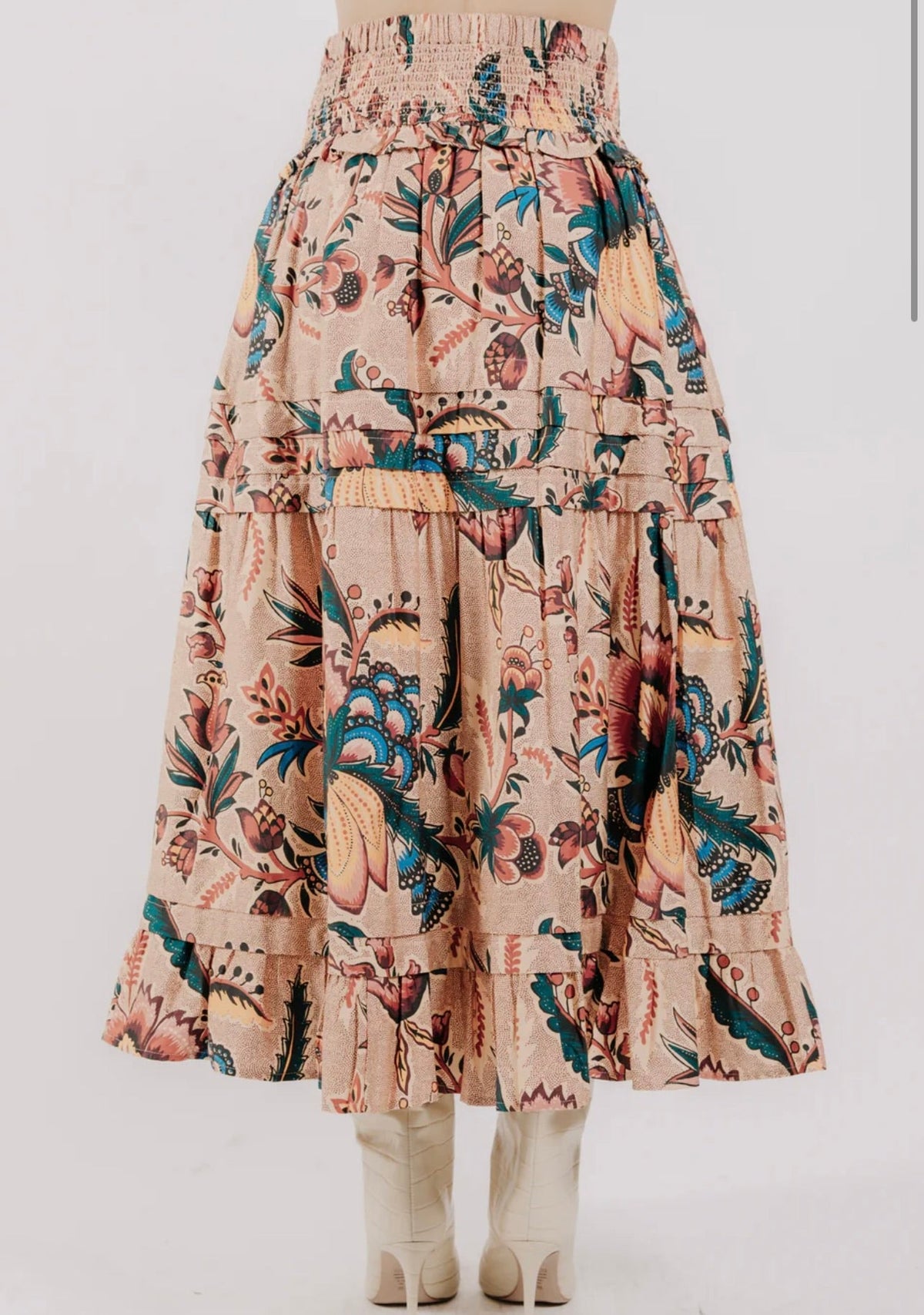 Elastic Smocked Waist Autumn Elegance Skirt