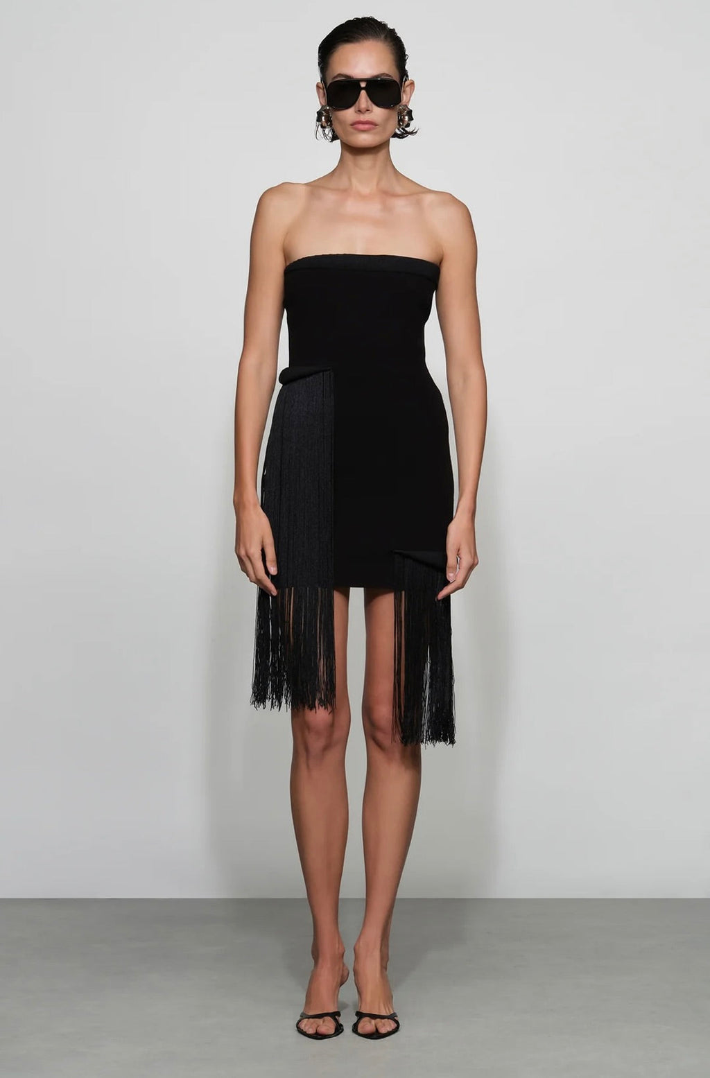 Black Tubular Fringe Knit Mini Dress