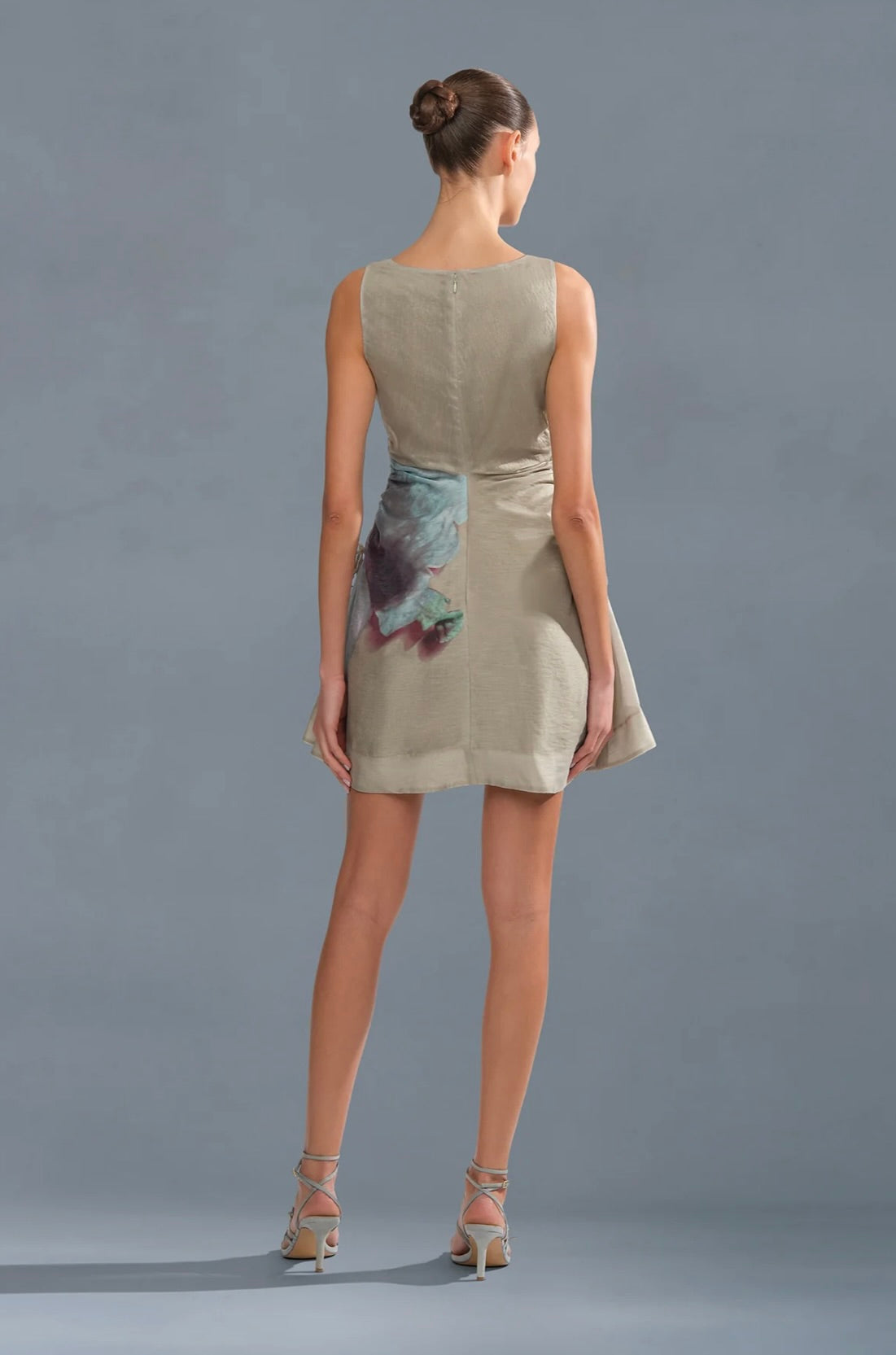 Sage Orchid Print Adjustable Drawstring Mini Dress