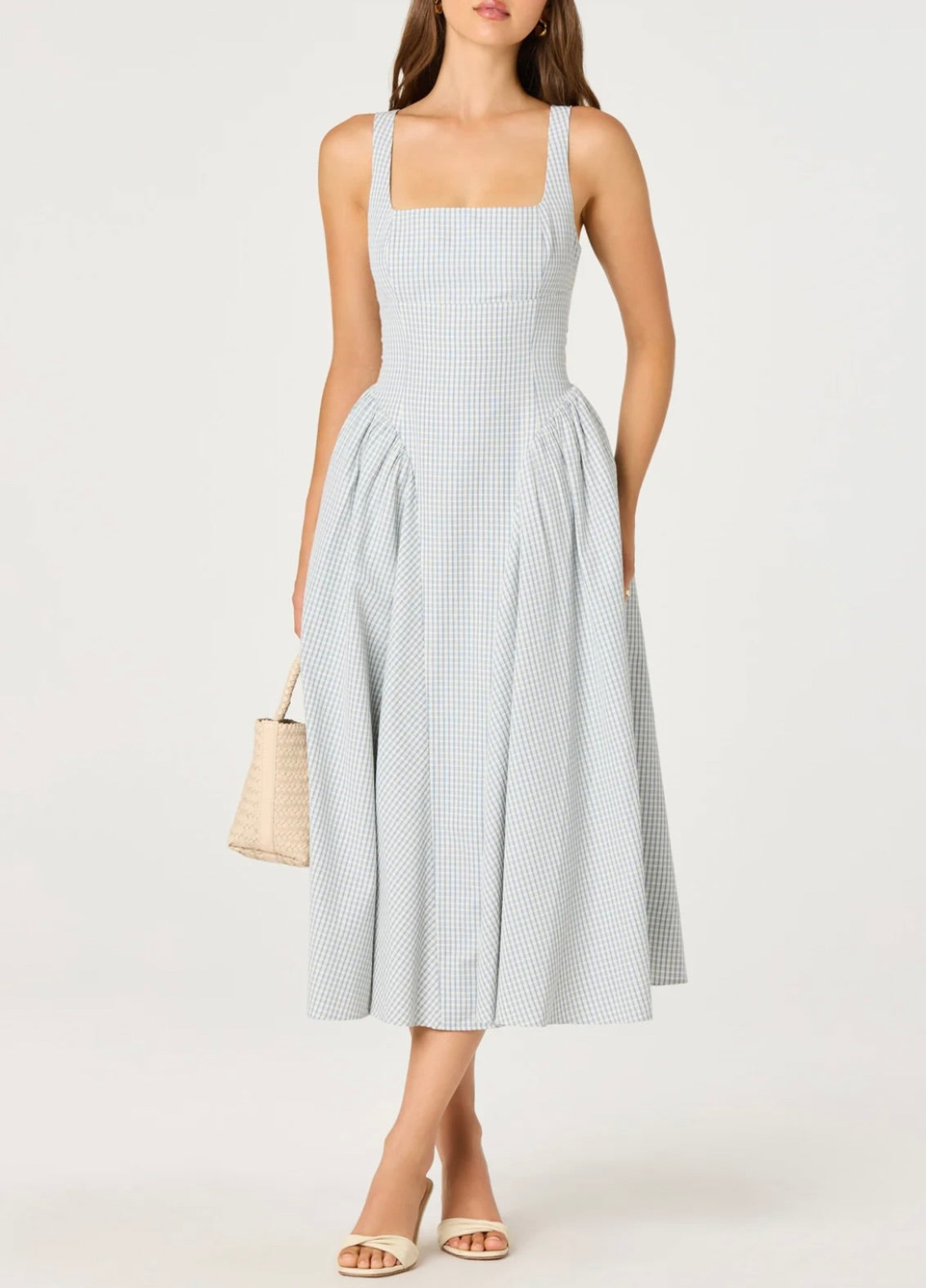Blue Plaid Square Neck Princess Dress