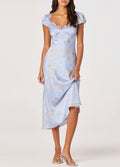 Blue Floral Bias-Cut Satin Midi Dress