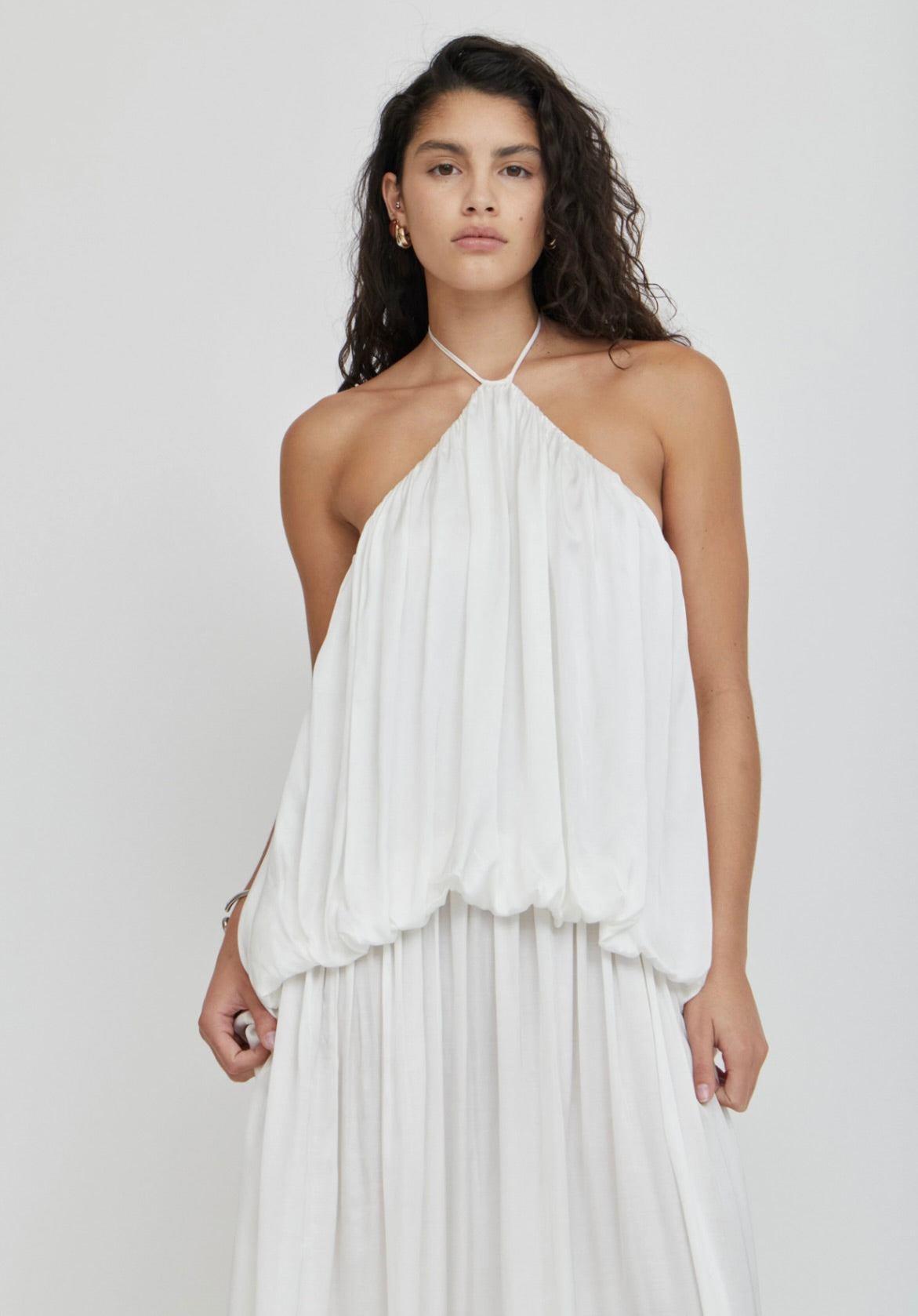 Cloud Halter Maxi Dress with Billowing Silhouette & Scooped Back