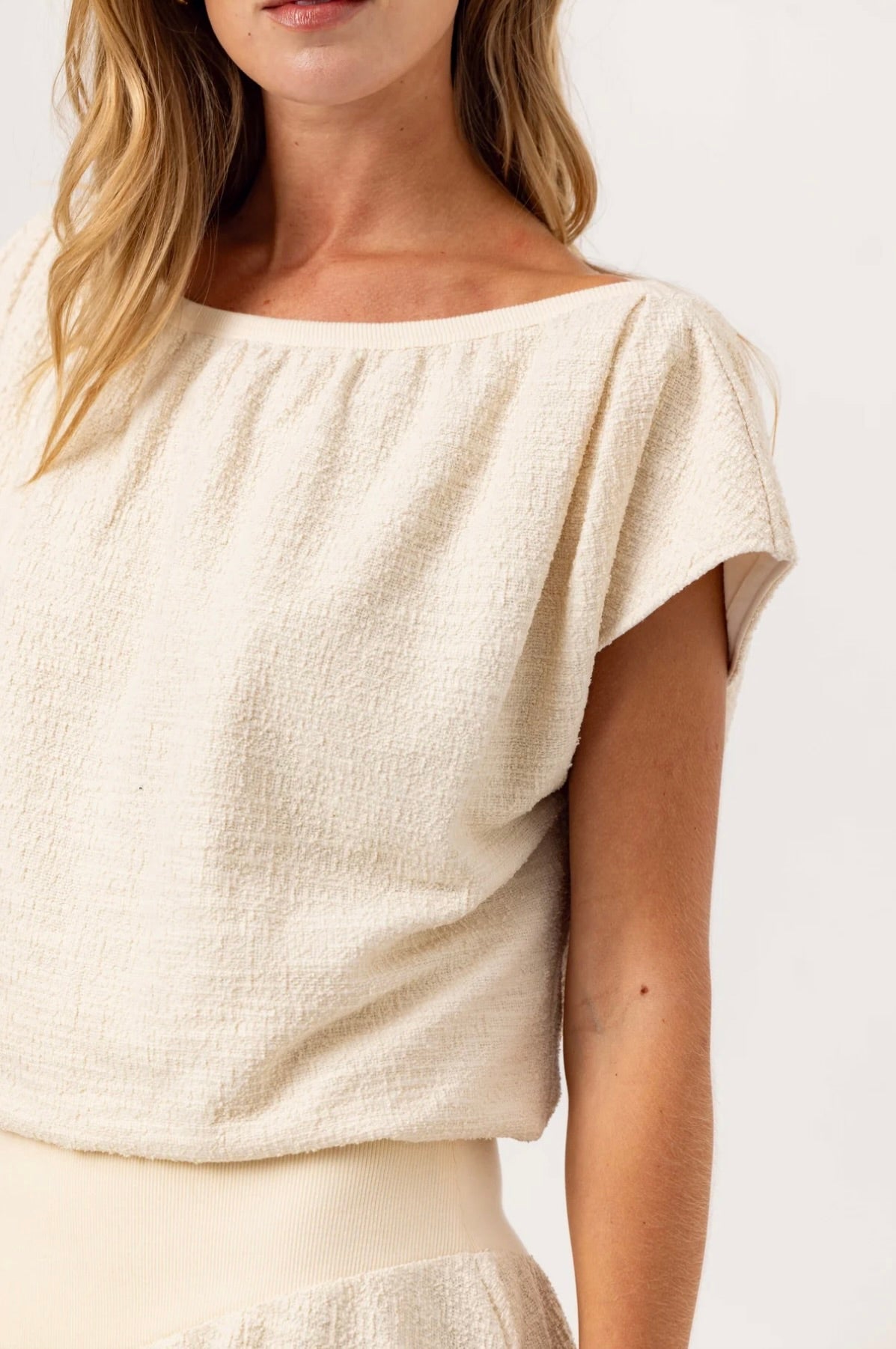 Structured Knit with Cap Sleeves & Ribbed Trim