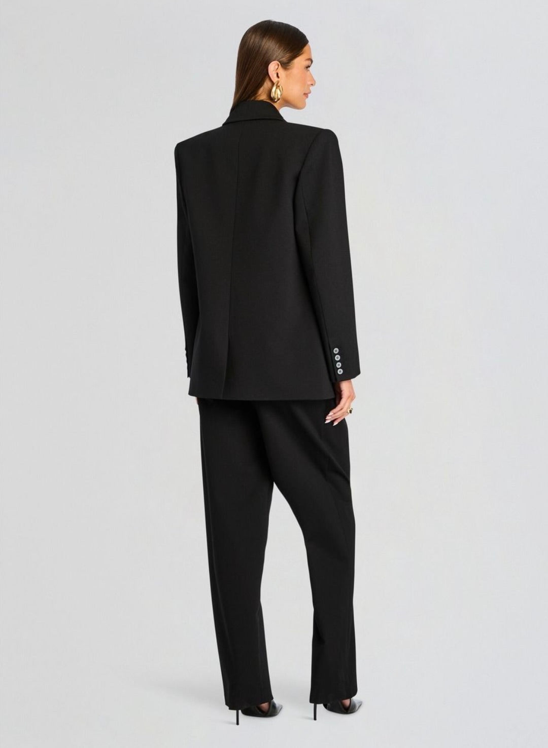 Black High-Rise Straight-Leg Tailored Pant