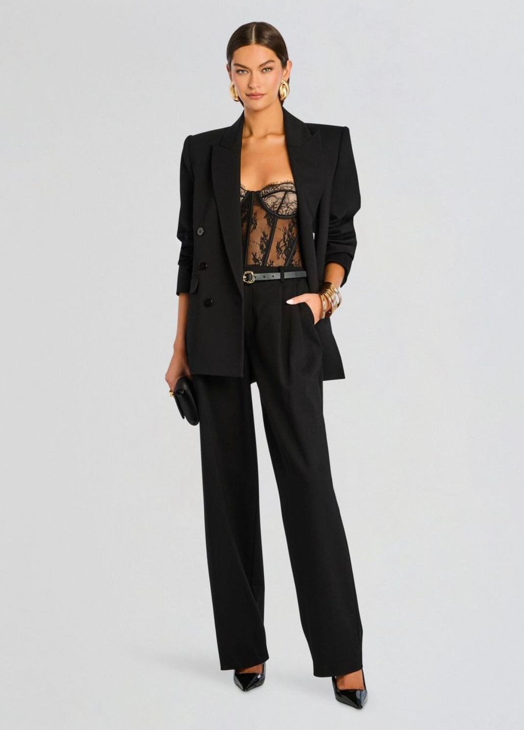 Black High-Rise Straight-Leg Tailored Pant