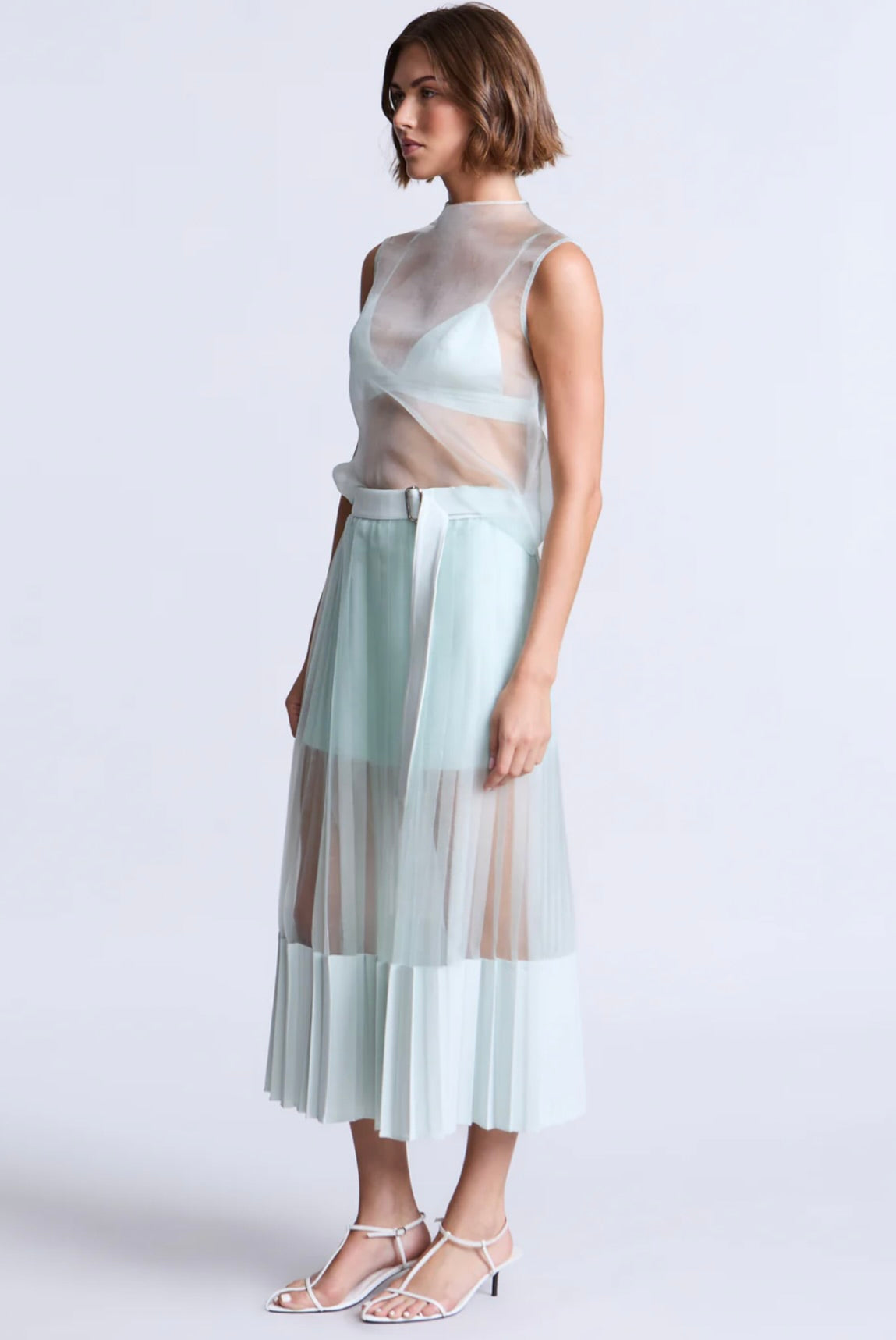Aqua Pleated Midi Skirt