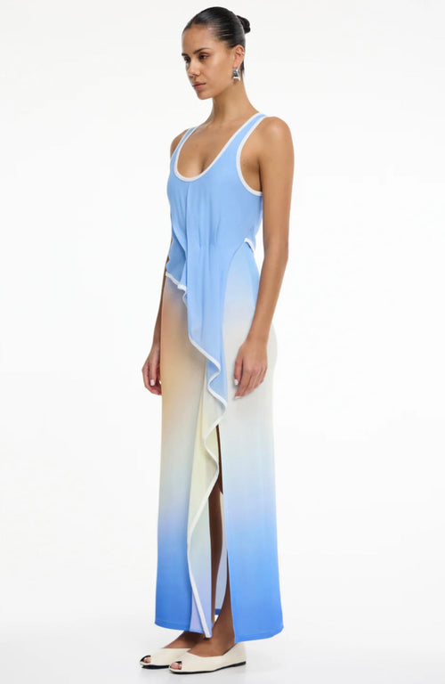 Asymmetrical Ruffled Sheer Dress