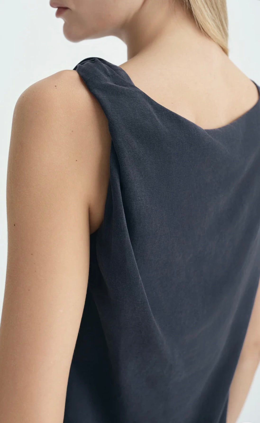 ‌Navy Twisted Shoulder Top