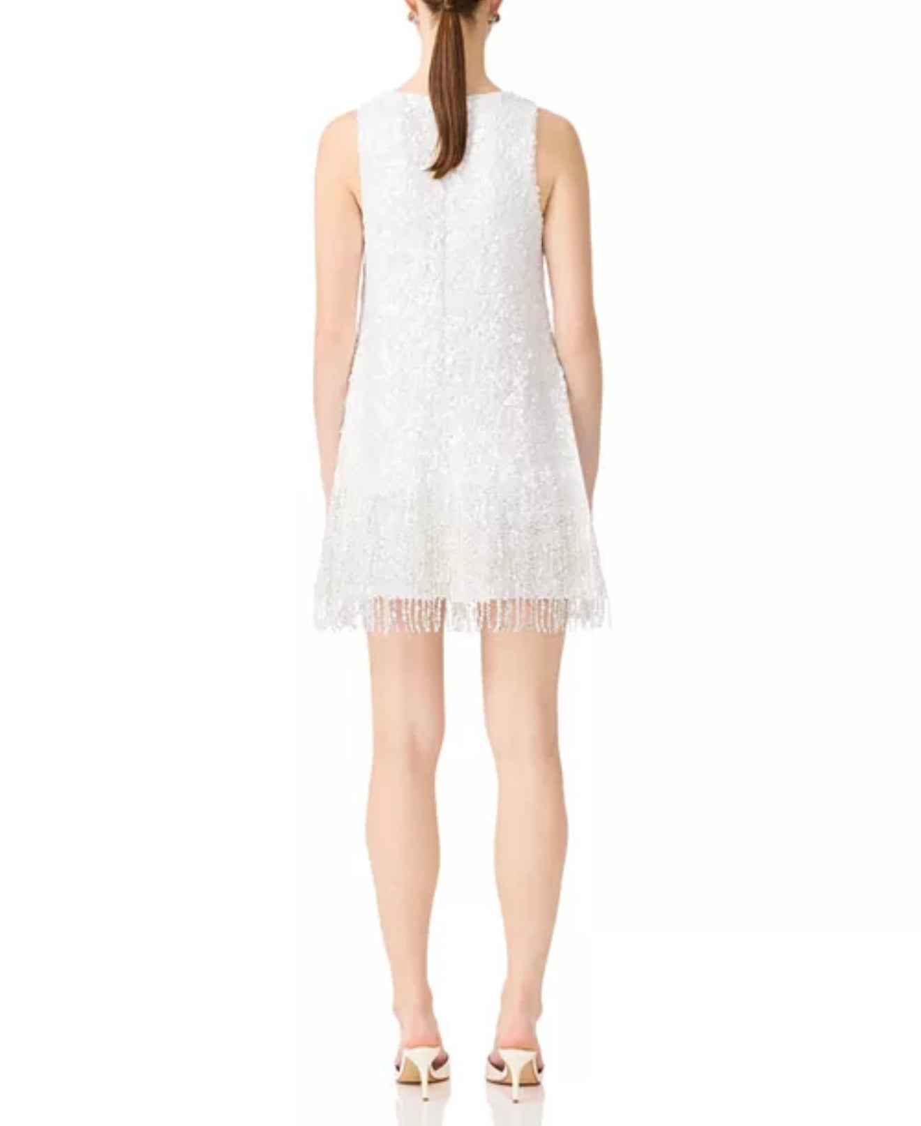 White Sleeveless V-Neck Sequin Mini Dress