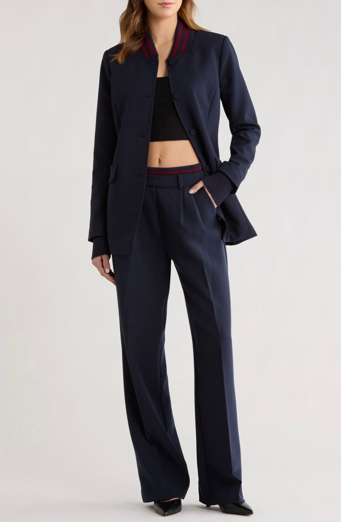 Faux Zip Front Pleat Pull-On Pant