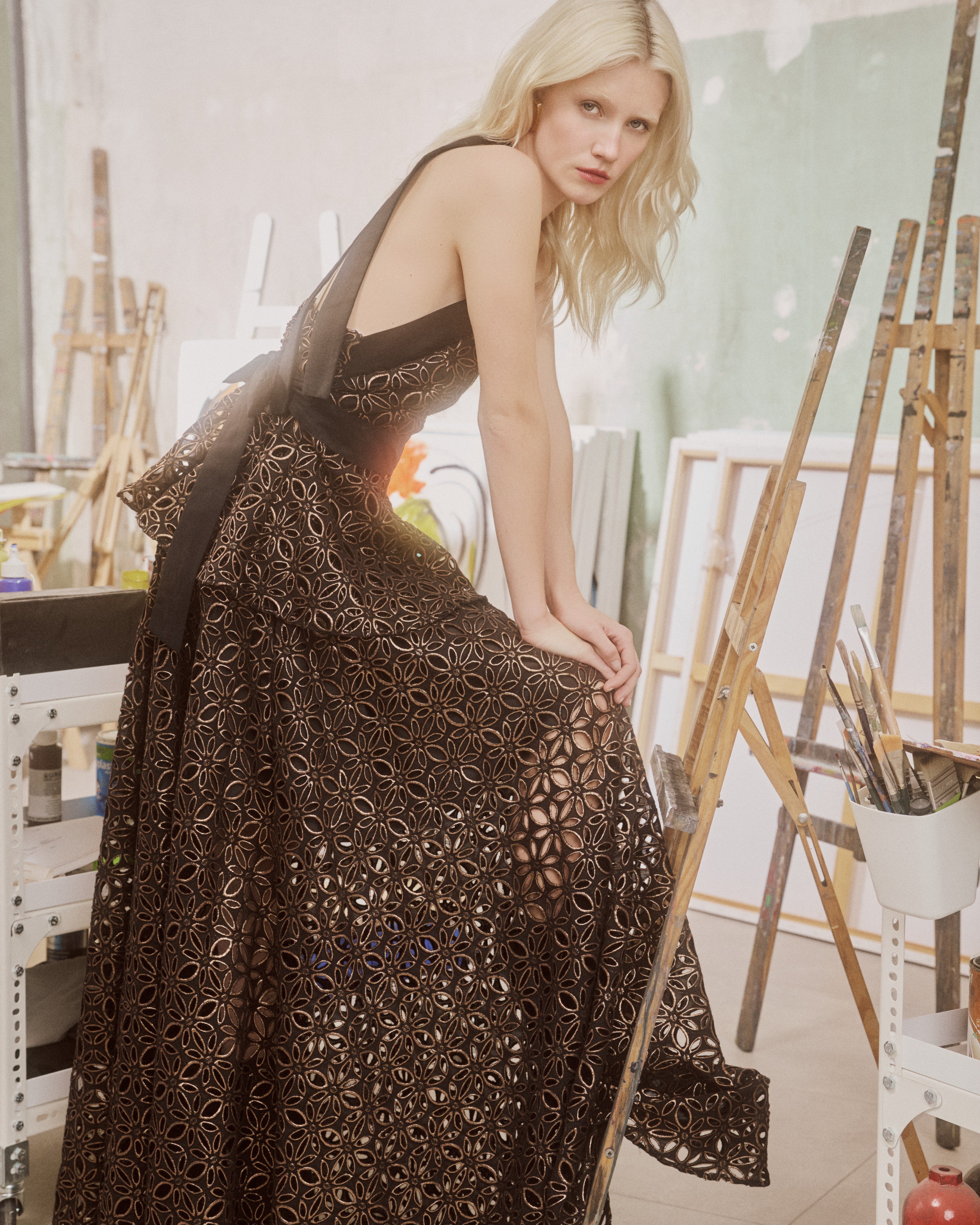 Bronze Floral Lace Maxi Skirt